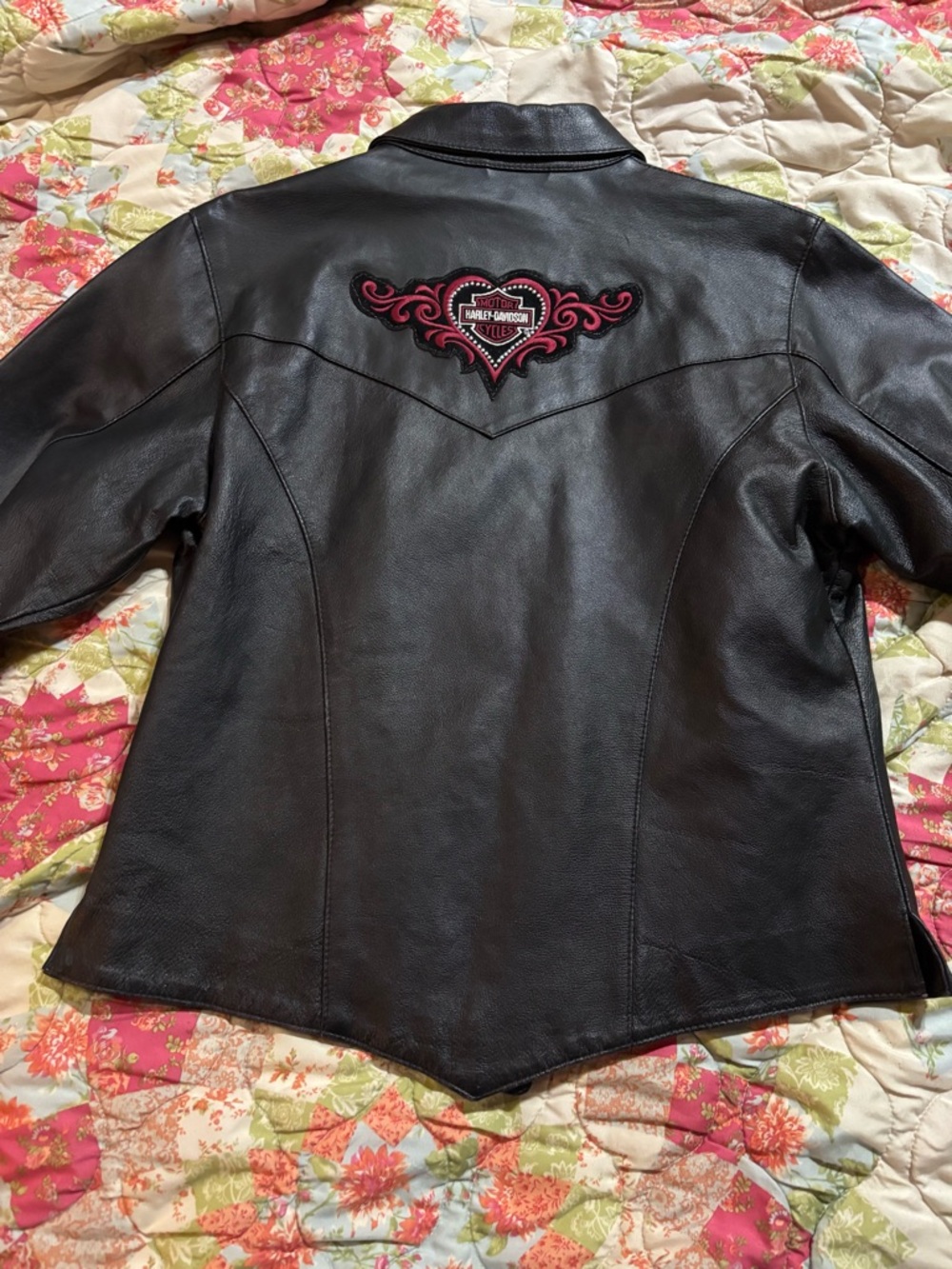 Black Leather Button-Front Women's Jacket - Picture 2 of 4